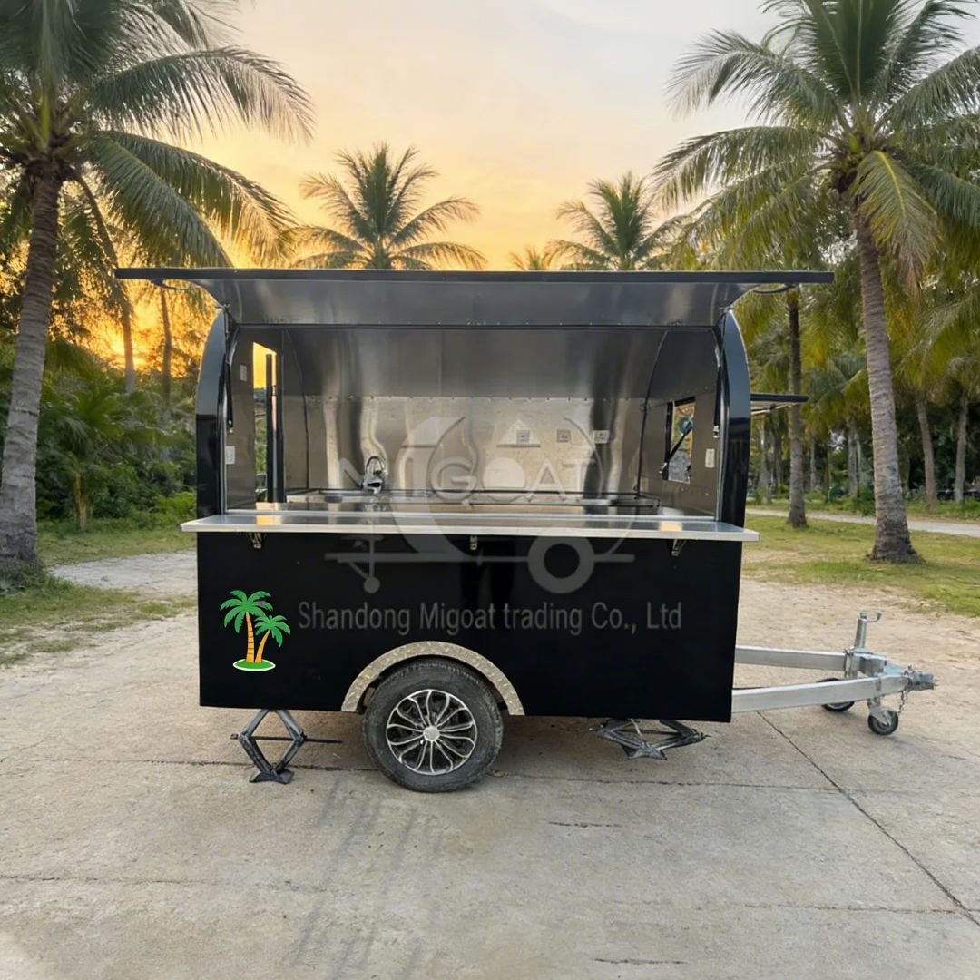 Food Snacks That Are Black - Black round Mobile Food Cart with